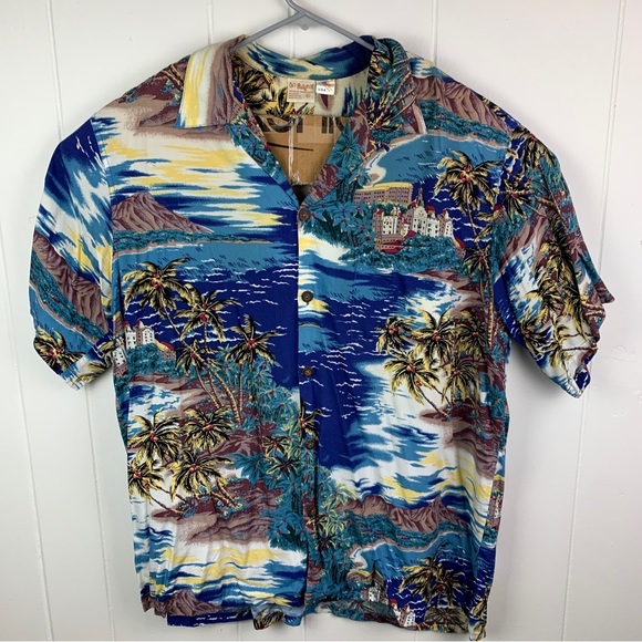 Vintage Go Barefoot Hawaiian Shirt Blue AOP Men’s Extra Large Made In USA - Picture 1 of 4